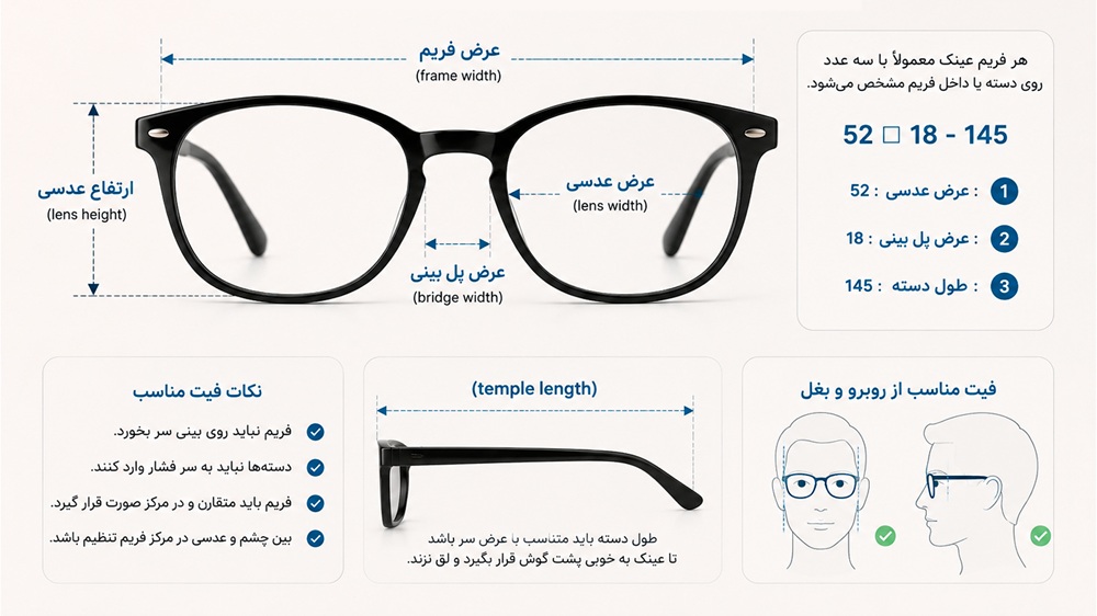 اندازه و سایز عینک طبی