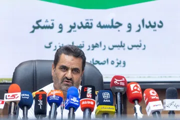 کنفرانس خبری سردار ابوالفضل موسوی‌پور، رئیس پلیس راهور تهران بزرگ