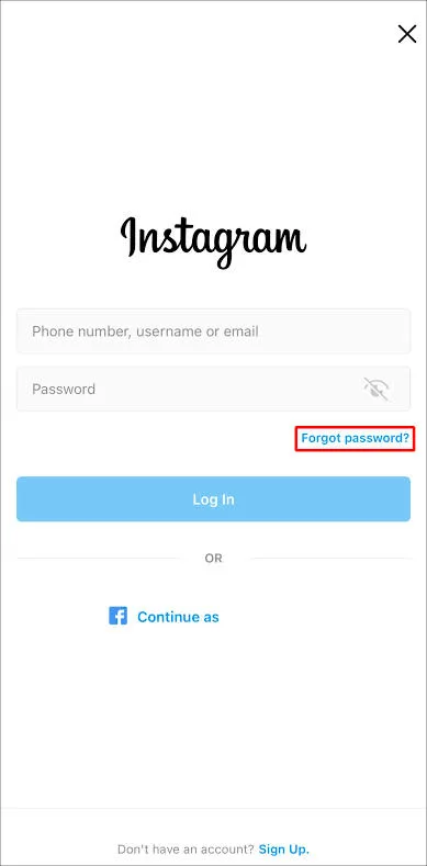 فراموشی رمز عبور Instagram