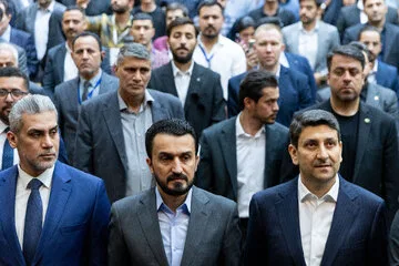  ستار هاشمی و مصطفی جبار سند وزیران ارتباطات و فناوری اطلاعات ایران و عراق در مراسم افتتاح بیست‌ونهمین نمایشگاه بین‌المللی الکامپ 