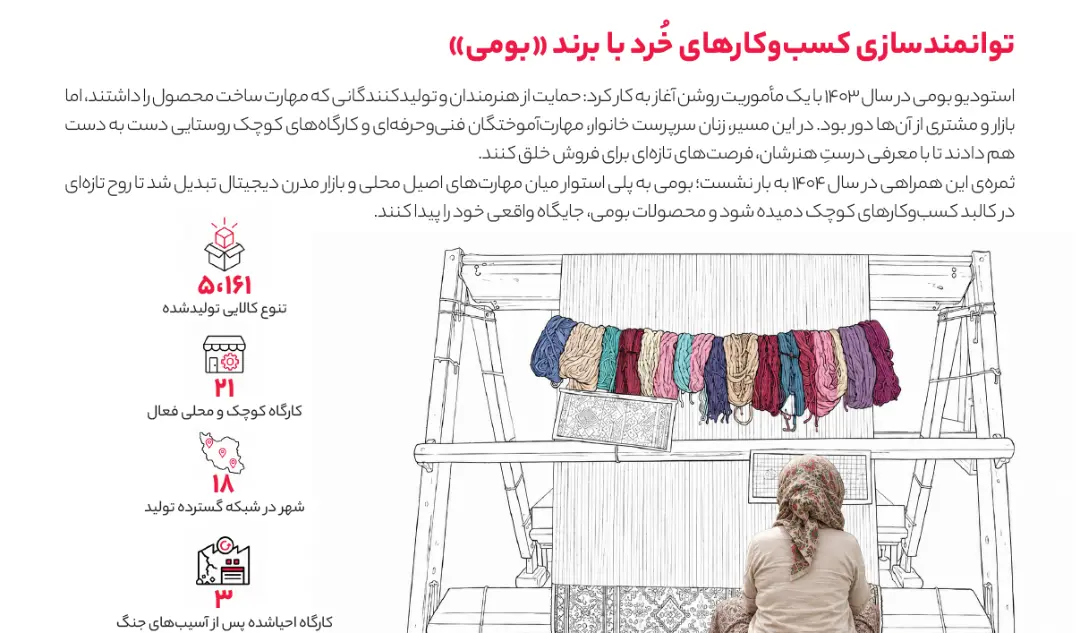 نمودار و آمار مربوط به تنوع کالایی و تعداد کارگاه‌های استودیو بومی