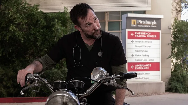 Robby on his motorcycle on The Pitt