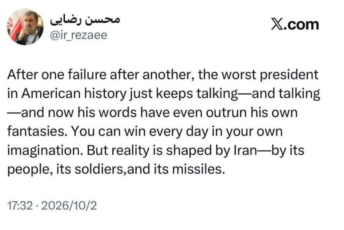 محسن رضایی ترامپ را «بدترین رئیس جمهور آمریکا» خواند؛ می‌توانی هر روز در عالم خیال خود پیروز باشی!