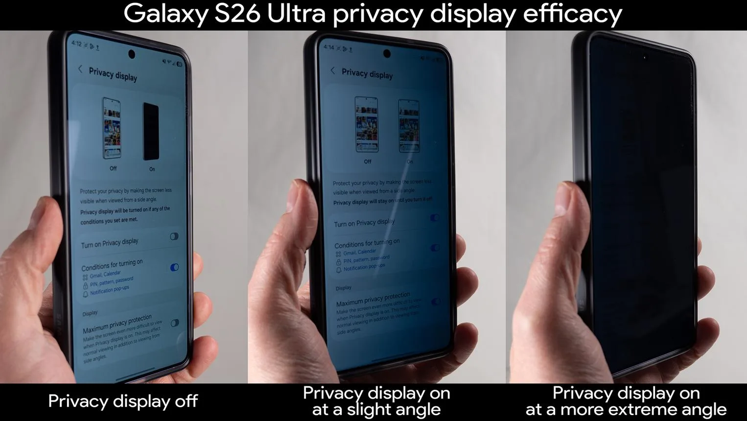 نمایش تفاوت زاویه دید با فعال‌بودن قابلیت Privacy Display