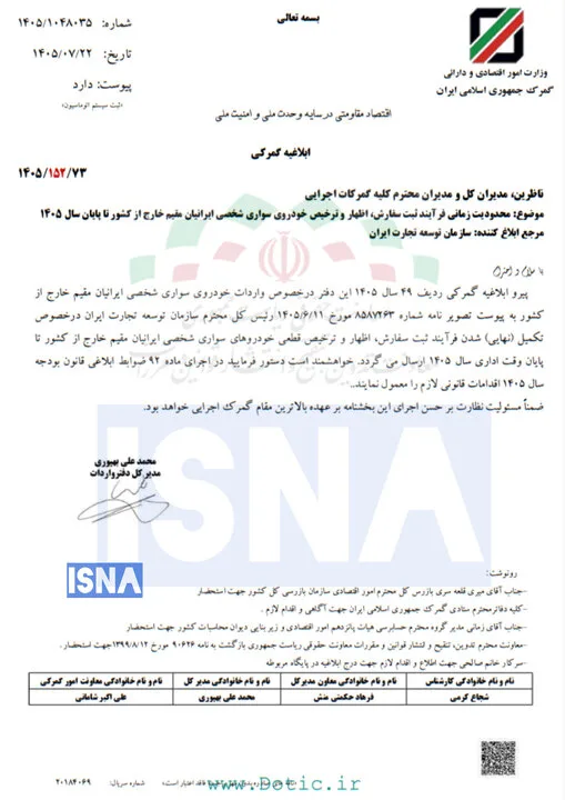 واردات خودرو توسط ایرانیان مقیم خارج مجددا فعال شد