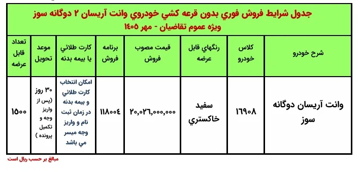 وانت آریسان 2 دوگانه سوز