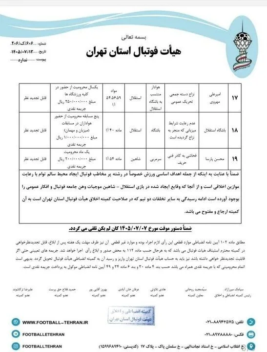 جریمه سنگین برای درگیری استقلال و شاهین/ رای کمیته انضباطی اعلام شد