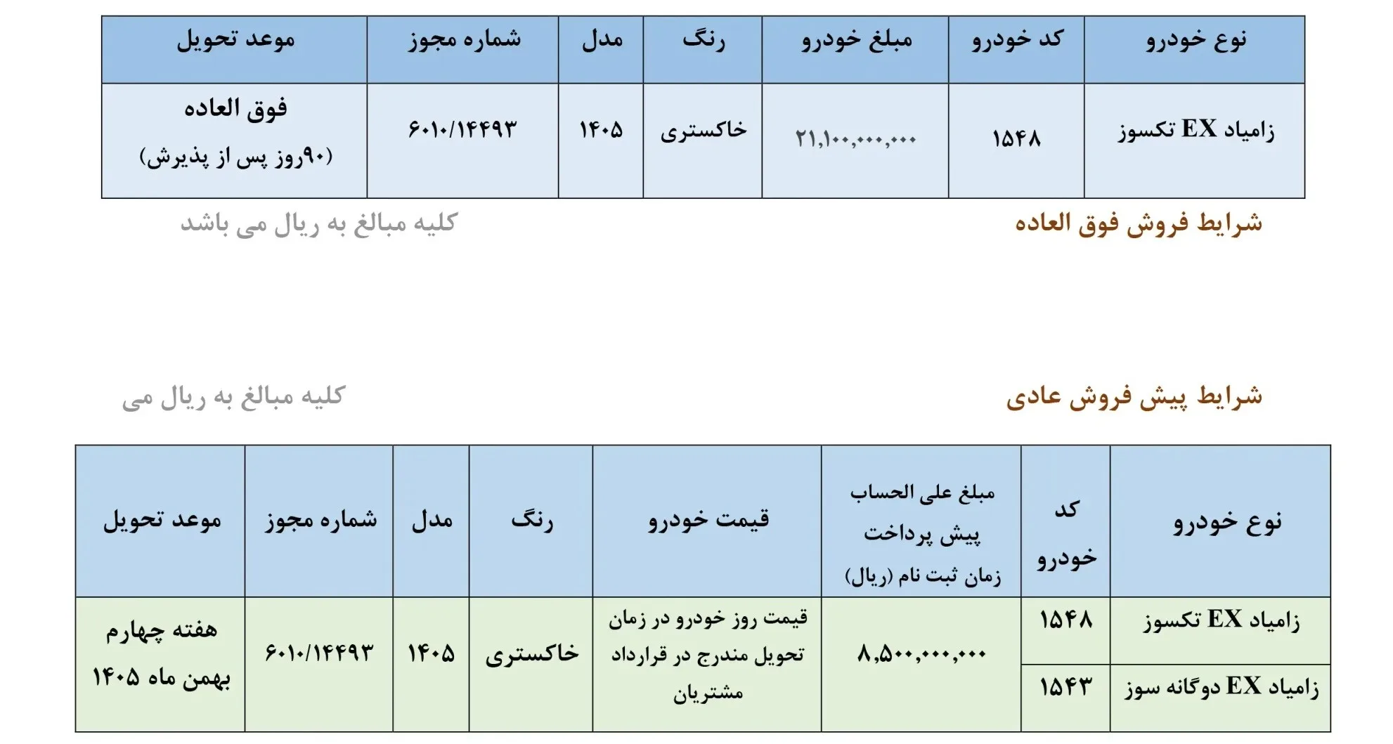 شرایط فروش وانت زامیاد EX